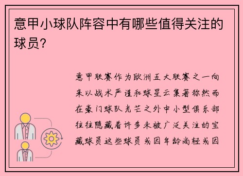 意甲小球队阵容中有哪些值得关注的球员？